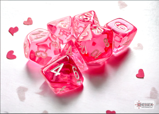 Translucent: Mini-Polyhedral Pink/white 7-Die Set