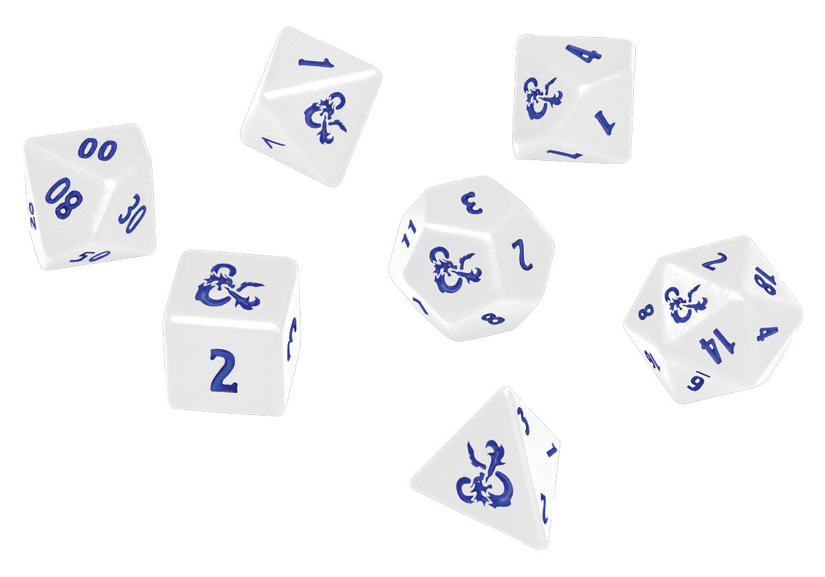 D&D RPG: Icewind Dale - Heavy Metal - Poly White and Blue Dice Set