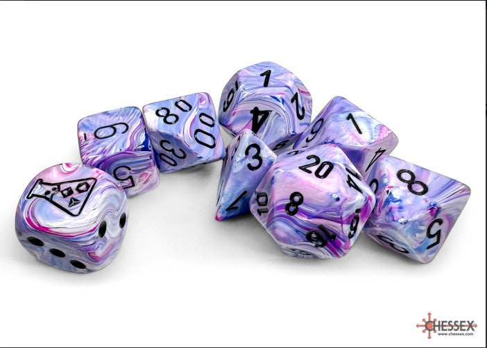 Lab Dice 8: Festive Hydrangea/black Polyhedral 7-Die Set (with bonus die)