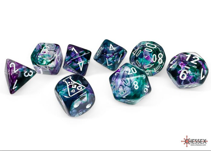 Lab Dice 8: Nebula Fluorite/white Poly 7-Die Set (with bonus die)