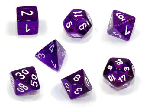 Translucent: Mini-Polyhedral Purple/white 7-Die Set