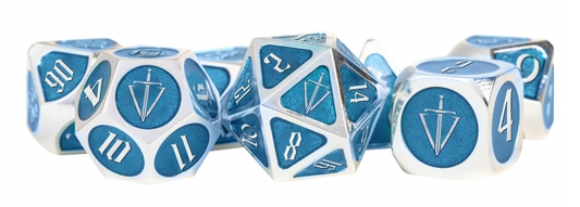 Tales of the Valiant RPG: Metal Dice Set: Silver w/ Light Blue Enamel