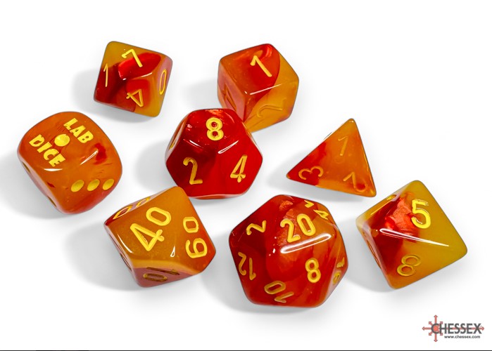 Lab Dice 8: Gemini Gellow Red/yellow Luminary 7-Die Set (with bonus die)