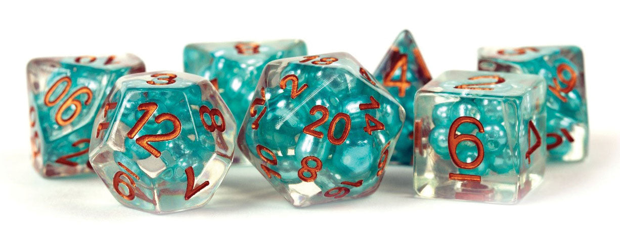 16mm Resin Poly Dice Set: Teal /Copper Numbers