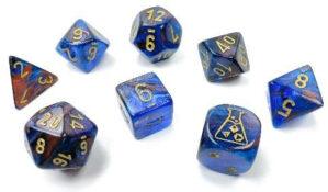 Lab Dice 6 Lustrous: Poly Azurite/gold 7-Die Set (with bonus die)